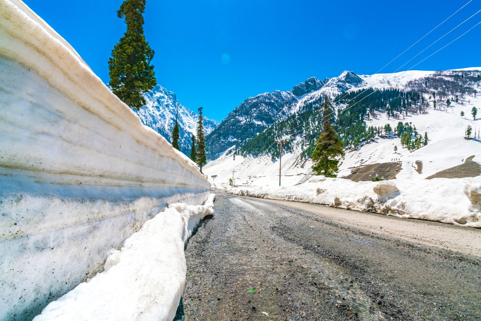 Beautiful  River and snow covered mountains landscape Kashmir state, India